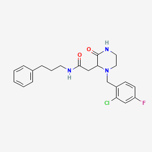 molecular formula C22H25ClFN3O2 B3800767 2-[1-(2-chloro-4-fluorobenzyl)-3-oxo-2-piperazinyl]-N-(3-phenylpropyl)acetamide 