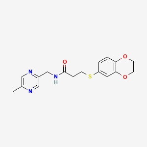 molecular formula C17H19N3O3S B3800797 3-(2,3-dihydro-1,4-benzodioxin-6-ylthio)-N-[(5-methylpyrazin-2-yl)methyl]propanamide 