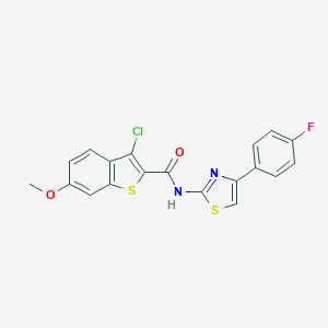 molecular formula C19H12ClFN2O2S2 B380080 3-氯-N-[4-(4-氟苯基)-1,3-噻唑-2-基]-6-甲氧基-1-苯并噻吩-2-甲酰胺 CAS No. 371132-61-5