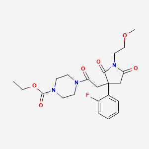 ethyl 4-{[3-(2-fluorophenyl)-1-(2-methoxyethyl)-2,5-dioxo-3-pyrrolidinyl]acetyl}-1-piperazinecarboxylate