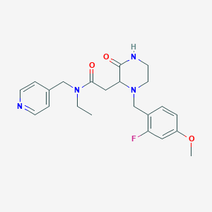 molecular formula C22H27FN4O3 B3800842 N-ethyl-2-[1-(2-fluoro-4-methoxybenzyl)-3-oxo-2-piperazinyl]-N-(4-pyridinylmethyl)acetamide 