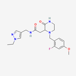 molecular formula C20H26FN5O3 B3800853 N-[(1-ethylpyrazol-4-yl)methyl]-2-[1-[(2-fluoro-4-methoxyphenyl)methyl]-3-oxopiperazin-2-yl]acetamide 