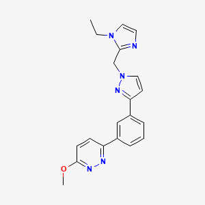 molecular formula C20H20N6O B3800872 3-(3-{1-[(1-ethyl-1H-imidazol-2-yl)methyl]-1H-pyrazol-3-yl}phenyl)-6-methoxypyridazine 