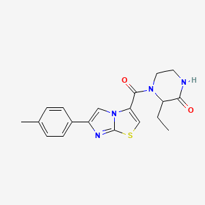 molecular formula C19H20N4O2S B3800913 3-ethyl-4-{[6-(4-methylphenyl)imidazo[2,1-b][1,3]thiazol-3-yl]carbonyl}-2-piperazinone 