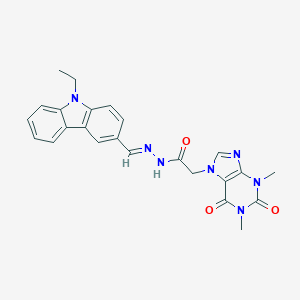 molecular formula C24H23N7O3 B380101 2-(1,3-dimethyl-2,6-dioxo-1,2,3,6-tetrahydro-7H-purin-7-yl)-N'-[(9-ethyl-9H-carbazol-3-yl)methylene]acetohydrazide CAS No. 315218-14-5