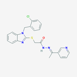 molecular formula C23H20ClN5OS B380104 2-{[1-(2-chlorobenzyl)-1H-benzimidazol-2-yl]sulfanyl}-N'-[1-(3-pyridinyl)ethylidene]acetohydrazide 