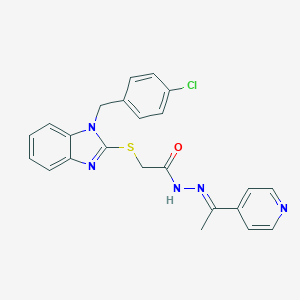 molecular formula C23H20ClN5OS B380105 2-{[1-(4-chlorobenzyl)-1H-benzimidazol-2-yl]sulfanyl}-N'-[1-(4-pyridinyl)ethylidene]acetohydrazide 
