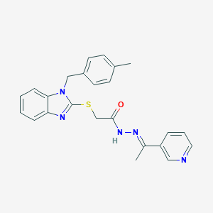 molecular formula C24H23N5OS B380107 2-{[1-(4-methylbenzyl)-1H-benzimidazol-2-yl]sulfanyl}-N'-[1-(3-pyridinyl)ethylidene]acetohydrazide 