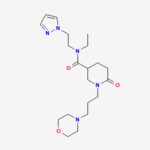 molecular formula C20H33N5O3 B3801156 N-ethyl-1-[3-(4-morpholinyl)propyl]-6-oxo-N-[2-(1H-pyrazol-1-yl)ethyl]-3-piperidinecarboxamide 