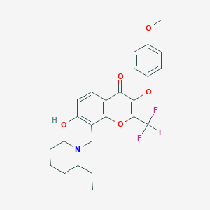 molecular formula C25H26F3NO5 B380120 8-[(2-ethylpiperidin-1-yl)methyl]-7-hydroxy-3-(4-methoxyphenoxy)-2-(trifluoromethyl)-4H-chromen-4-one 