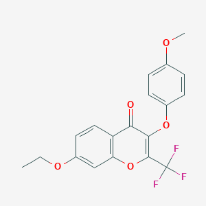 molecular formula C19H15F3O5 B380124 7-ethoxy-3-(4-methoxyphenoxy)-2-(trifluoromethyl)-4H-chromen-4-one 