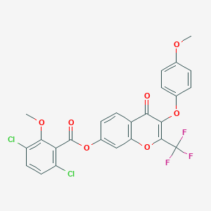 molecular formula C25H15Cl2F3O7 B380126 3-(4-methoxyphenoxy)-4-oxo-2-(trifluoromethyl)-4H-chromen-7-yl 3,6-dichloro-2-methoxybenzoate 
