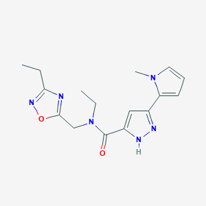 N-ethyl-N-[(3-ethyl-1,2,4-oxadiazol-5-yl)methyl]-3-(1-methyl-1H-pyrrol-2-yl)-1H-pyrazole-5-carboxamide