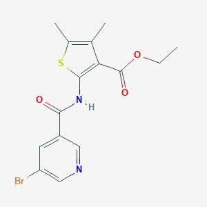 molecular formula C15H15BrN2O3S B380141 Ethyl 2-{[(5-bromopyridin-3-yl)carbonyl]amino}-4,5-dimethylthiophene-3-carboxylate CAS No. 303031-55-2