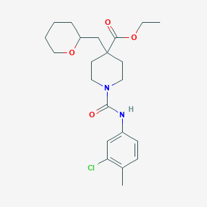 molecular formula C22H31ClN2O4 B3801463 ethyl 1-{[(3-chloro-4-methylphenyl)amino]carbonyl}-4-(tetrahydro-2H-pyran-2-ylmethyl)-4-piperidinecarboxylate 