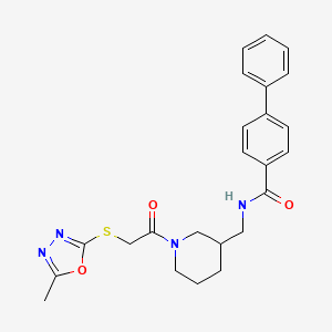 molecular formula C24H26N4O3S B3801491 N-[(1-{2-[(5-methyl-1,3,4-oxadiazol-2-yl)thio]acetyl}-3-piperidinyl)methyl]-4-biphenylcarboxamide 