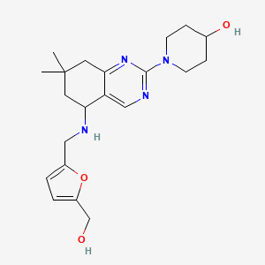 molecular formula C21H30N4O3 B3802035 1-[5-({[5-(hydroxymethyl)-2-furyl]methyl}amino)-7,7-dimethyl-5,6,7,8-tetrahydro-2-quinazolinyl]-4-piperidinol 