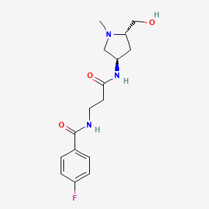 molecular formula C16H22FN3O3 B3802076 4-fluoro-N-(3-{[(3R,5S)-5-(hydroxymethyl)-1-methylpyrrolidin-3-yl]amino}-3-oxopropyl)benzamide 