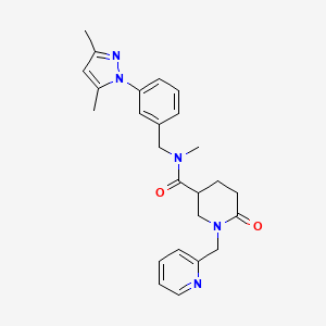 molecular formula C25H29N5O2 B3802293 N-[3-(3,5-dimethyl-1H-pyrazol-1-yl)benzyl]-N-methyl-6-oxo-1-(2-pyridinylmethyl)-3-piperidinecarboxamide 