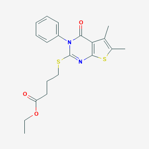 molecular formula C20H22N2O3S2 B380244 Ethyl 4-[(5,6-dimethyl-4-oxo-3-phenyl-3,4-dihydrothieno[2,3-d]pyrimidin-2-yl)sulfanyl]butanoate CAS No. 342779-08-2