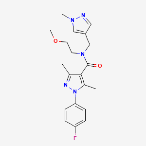 molecular formula C20H24FN5O2 B3802453 1-(4-fluorophenyl)-N-(2-methoxyethyl)-3,5-dimethyl-N-[(1-methyl-1H-pyrazol-4-yl)methyl]-1H-pyrazole-4-carboxamide 