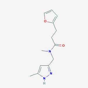 molecular formula C13H17N3O2 B3802465 3-(2-furyl)-N-methyl-N-[(5-methyl-1H-pyrazol-3-yl)methyl]propanamide 