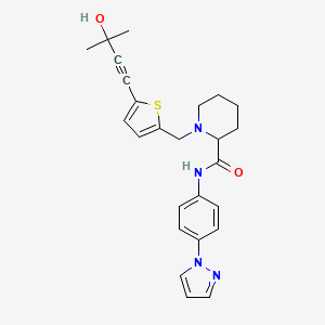 molecular formula C25H28N4O2S B3802730 1-{[5-(3-hydroxy-3-methyl-1-butyn-1-yl)-2-thienyl]methyl}-N-[4-(1H-pyrazol-1-yl)phenyl]-2-piperidinecarboxamide 