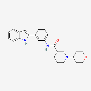 molecular formula C25H29N3O2 B3802893 N-[3-(1H-indol-2-yl)phenyl]-1-(tetrahydro-2H-pyran-4-yl)-3-piperidinecarboxamide 