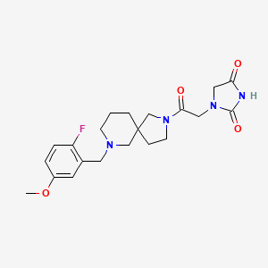 molecular formula C21H27FN4O4 B3802896 1-{2-[7-(2-fluoro-5-methoxybenzyl)-2,7-diazaspiro[4.5]dec-2-yl]-2-oxoethyl}-2,4-imidazolidinedione 