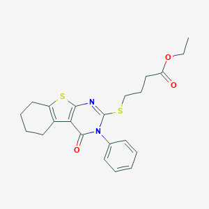 molecular formula C22H24N2O3S2 B380290 Ethyl 4-[(4-oxo-3-phenyl-3,4,5,6,7,8-hexahydro[1]benzothieno[2,3-d]pyrimidin-2-yl)sulfanyl]butanoate 