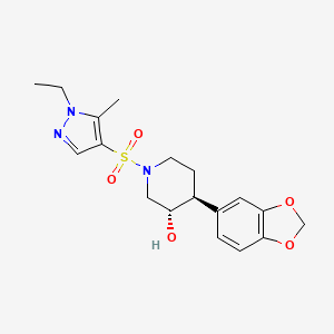 molecular formula C18H23N3O5S B3802968 (3S*,4S*)-4-(1,3-benzodioxol-5-yl)-1-[(1-ethyl-5-methyl-1H-pyrazol-4-yl)sulfonyl]piperidin-3-ol 