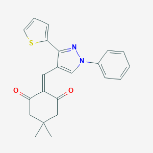 molecular formula C22H20N2O2S B380297 5,5-dimethyl-2-{[1-phenyl-3-(2-thienyl)-1H-pyrazol-4-yl]methylene}-1,3-cyclohexanedione CAS No. 312601-85-7