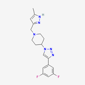 molecular formula C18H20F2N6 B3803006 4-[4-(3,5-difluorophenyl)-1H-1,2,3-triazol-1-yl]-1-[(3-methyl-1H-pyrazol-5-yl)methyl]piperidine trifluoroacetate 