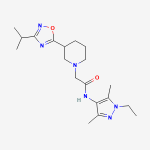 molecular formula C19H30N6O2 B3803128 N-(1-ethyl-3,5-dimethyl-1H-pyrazol-4-yl)-2-[3-(3-isopropyl-1,2,4-oxadiazol-5-yl)piperidin-1-yl]acetamide 