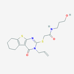 N-(3-hydroxypropyl)-2-[(4-oxo-3-prop-2-enyl-5,6,7,8-tetrahydro-[1]benzothiolo[2,3-d]pyrimidin-2-yl)sulfanyl]acetamide