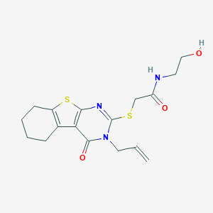 molecular formula C17H21N3O3S2 B380326 N-(2-hydroxyethyl)-2-[(4-oxo-3-prop-2-enyl-5,6,7,8-tetrahydro-[1]benzothiolo[2,3-d]pyrimidin-2-yl)sulfanyl]acetamide CAS No. 325693-19-4