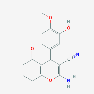 molecular formula C17H16N2O4 B380331 2-amino-4-(3-hydroxy-4-methoxyphenyl)-5-oxo-5,6,7,8-tetrahydro-4H-chromene-3-carbonitrile CAS No. 299170-09-5