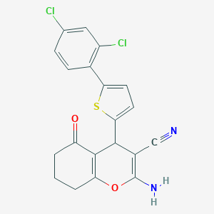 molecular formula C20H14Cl2N2O2S B380345 2-amino-4-(5-(2,4-dichlorophenyl)thien-2-yl)-5-oxo-5,6,7,8-tetrahydro-4H-chromene-3-carbonitrile CAS No. 342779-81-1