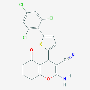 2-amino-5-oxo-4-(5-(2,4,6-trichlorophenyl)thien-2-yl)-5,6,7,8-tetrahydro-4H-chromene-3-carbonitrile