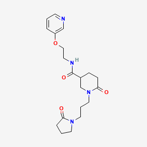 molecular formula C20H28N4O4 B3803496 6-oxo-1-[3-(2-oxo-1-pyrrolidinyl)propyl]-N-[2-(3-pyridinyloxy)ethyl]-3-piperidinecarboxamide 