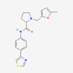 molecular formula C20H21N3O2S B3803501 1-[(5-methyl-2-furyl)methyl]-N-[4-(1,3-thiazol-4-yl)phenyl]prolinamide 
