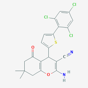 molecular formula C22H17Cl3N2O2S B380351 2-amino-7,7-dimethyl-5-oxo-4-(5-(2,4,6-trichlorophenyl)thien-2-yl)-5,6,7,8-tetrahydro-4H-chromene-3-carbonitrile 