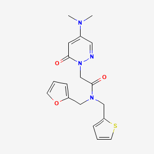 molecular formula C18H20N4O3S B3803523 2-[4-(dimethylamino)-6-oxo-1(6H)-pyridazinyl]-N-(2-furylmethyl)-N-(2-thienylmethyl)acetamide 