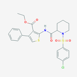 molecular formula C25H25ClN2O5S2 B380353 Ethyl 2-[({1-[(4-chlorophenyl)sulfonyl]-2-piperidinyl}carbonyl)amino]-4-phenyl-3-thiophenecarboxylate 