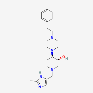 molecular formula C22H33N5O B3803539 (3R*,4R*)-1-[(2-methyl-1H-imidazol-4-yl)methyl]-4-[4-(2-phenylethyl)-1-piperazinyl]-3-piperidinol 