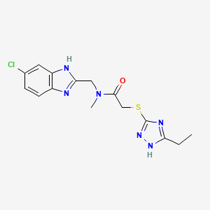 molecular formula C15H17ClN6OS B3803552 N-[(5-chloro-1H-benzimidazol-2-yl)methyl]-2-[(3-ethyl-1H-1,2,4-triazol-5-yl)thio]-N-methylacetamide 