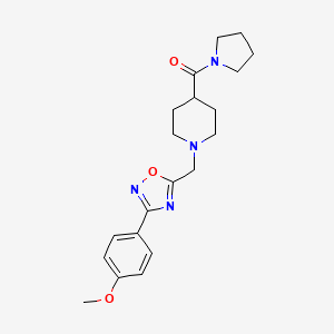molecular formula C20H26N4O3 B3803558 1-{[3-(4-methoxyphenyl)-1,2,4-oxadiazol-5-yl]methyl}-4-(1-pyrrolidinylcarbonyl)piperidine 
