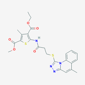 molecular formula C24H24N4O5S2 B380356 4-Ethyl 2-methyl 3-methyl-5-({3-[(5-methyl[1,2,4]triazolo[4,3-a]quinolin-1-yl)sulfanyl]propanoyl}amino)-2,4-thiophenedicarboxylate 