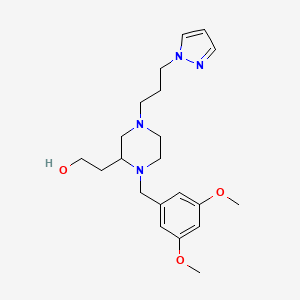 molecular formula C21H32N4O3 B3803564 2-{1-(3,5-dimethoxybenzyl)-4-[3-(1H-pyrazol-1-yl)propyl]-2-piperazinyl}ethanol 