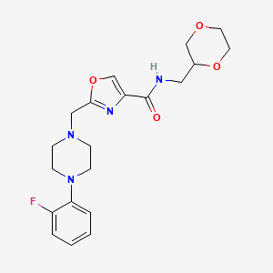 molecular formula C20H25FN4O4 B3803570 N-(1,4-dioxan-2-ylmethyl)-2-{[4-(2-fluorophenyl)-1-piperazinyl]methyl}-1,3-oxazole-4-carboxamide 